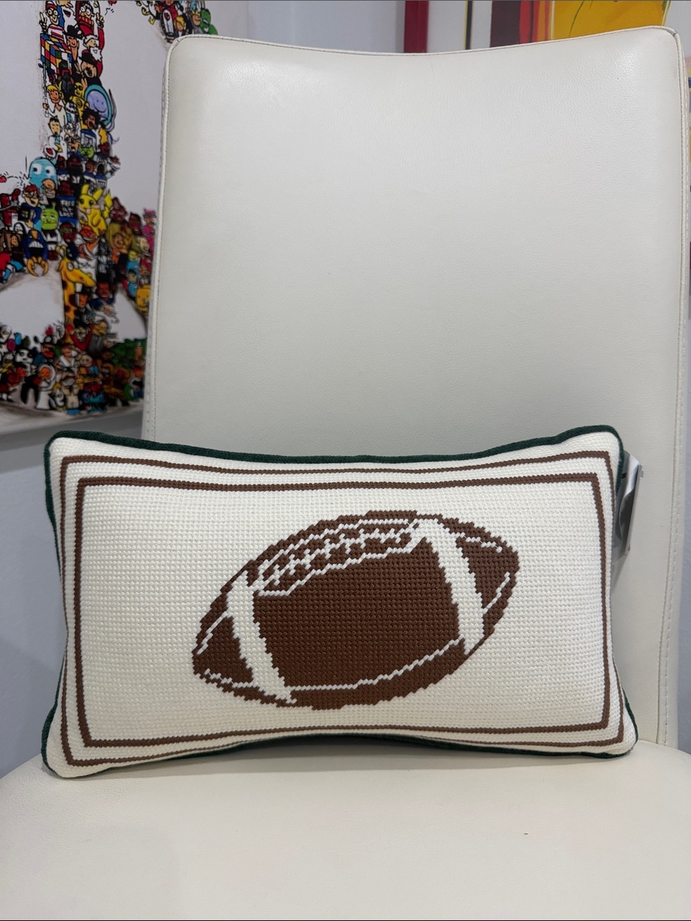 MSX Cream/Green/Brown "Football" Needlepoint Accent Pillow
